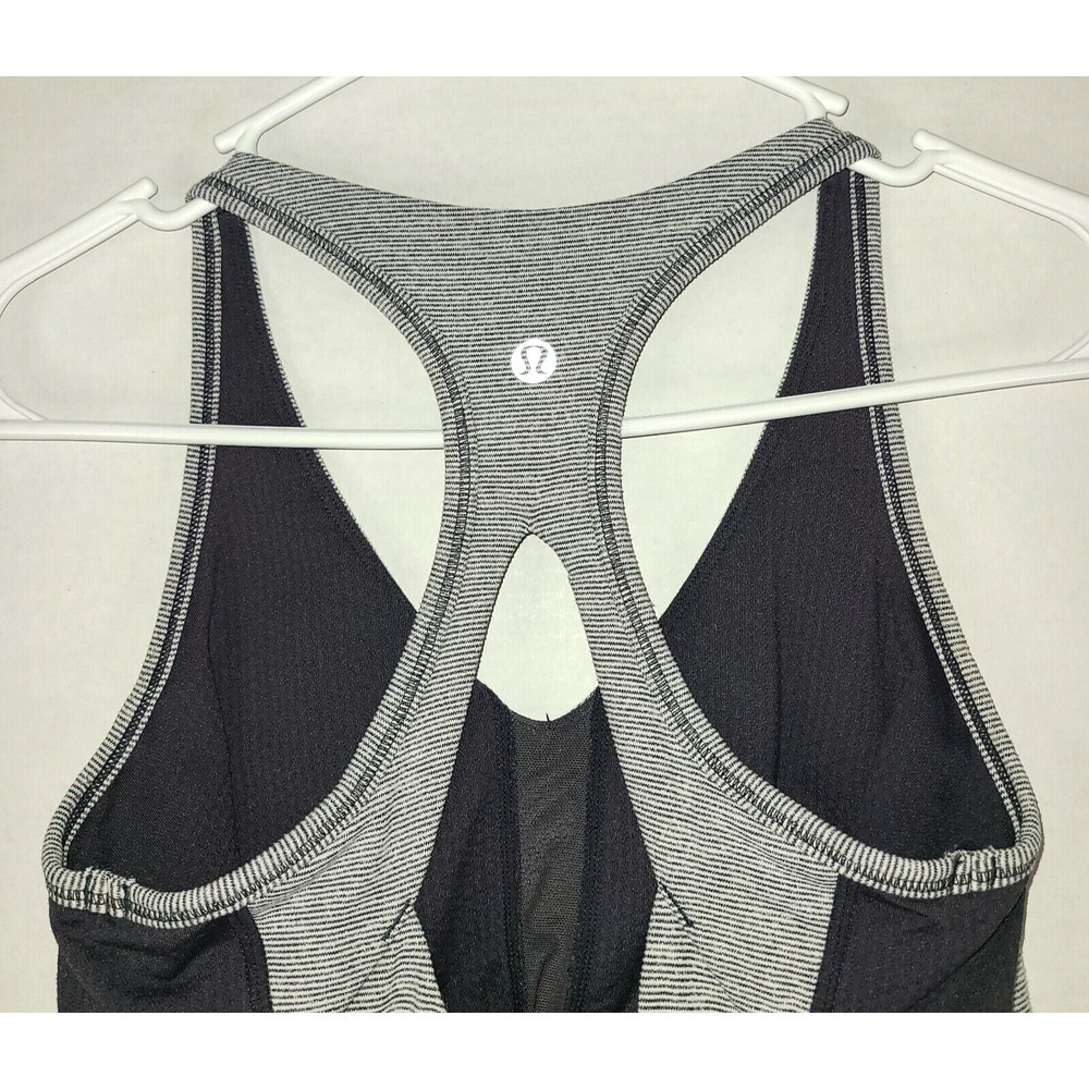 Lululemon Tank Top 4 Racerback Keyhole Stripe Built In Bra Active Black White - Picture 6 of 13